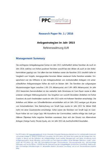 Anlagestrategien im Jahr 2015, Referenzwährung Euro